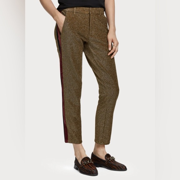 Anthropologie Scotch & Soda Tapered Lurex Pants Olive Size M